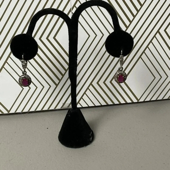 925 Silver and Ruby Earrings Dangle Post Back - Picture 1 of 5